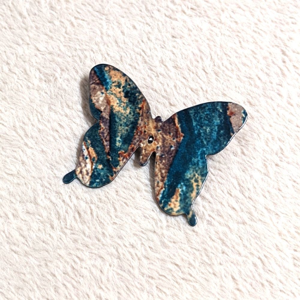 Vintage Artisan Made Marbled Enamel Butterfly Brooche - Picture 8 of 9